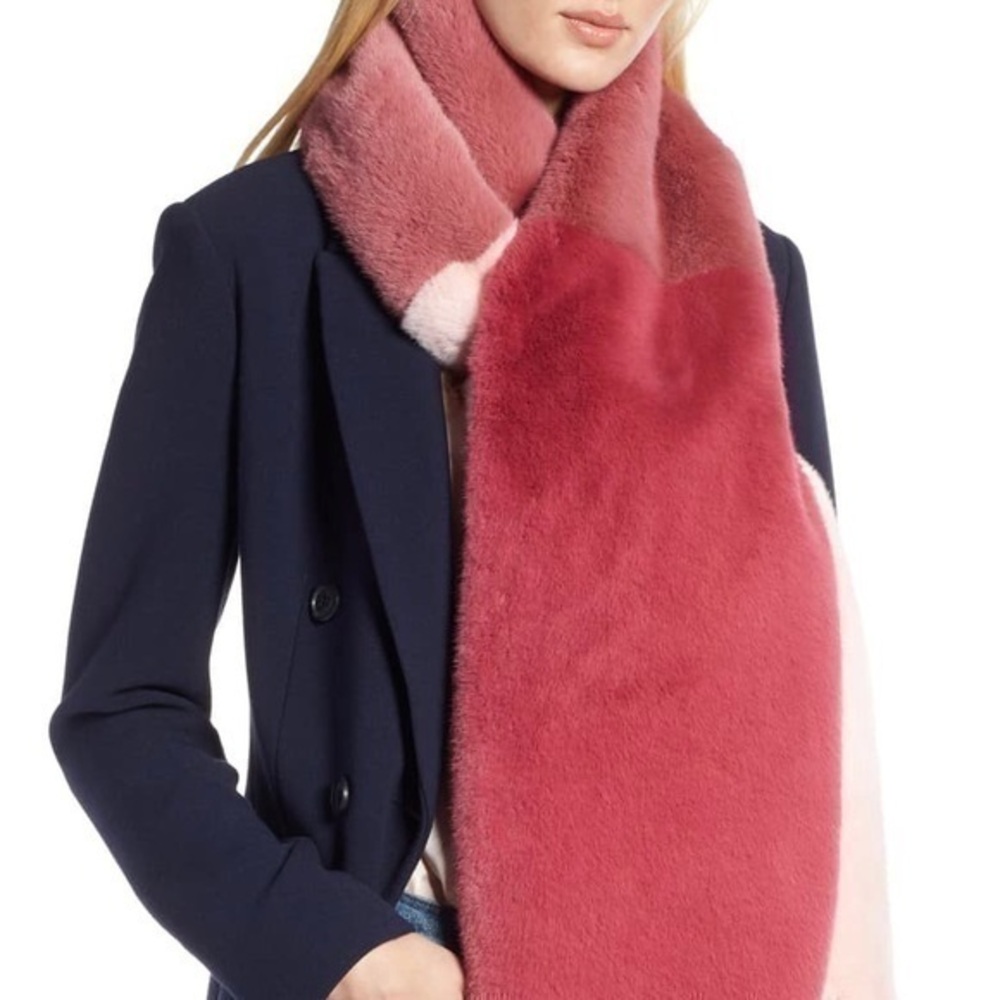 NWOT Halogen x Atlantic Pacific Pink Colorblock Faux Fur Stole Scarf